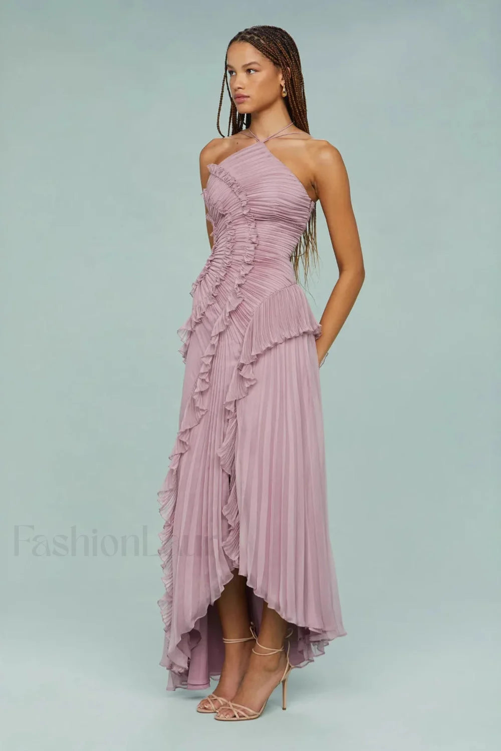 Ruffled Pleated Chiffon Maxi Dress