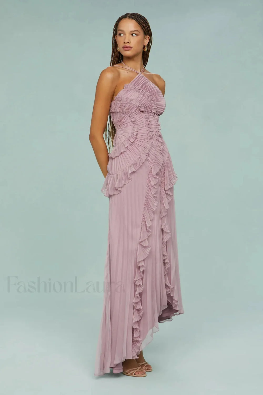 Ruffled Pleated Chiffon Maxi Dress