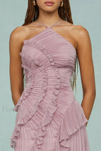 Ruffled Pleated Chiffon Maxi Dress