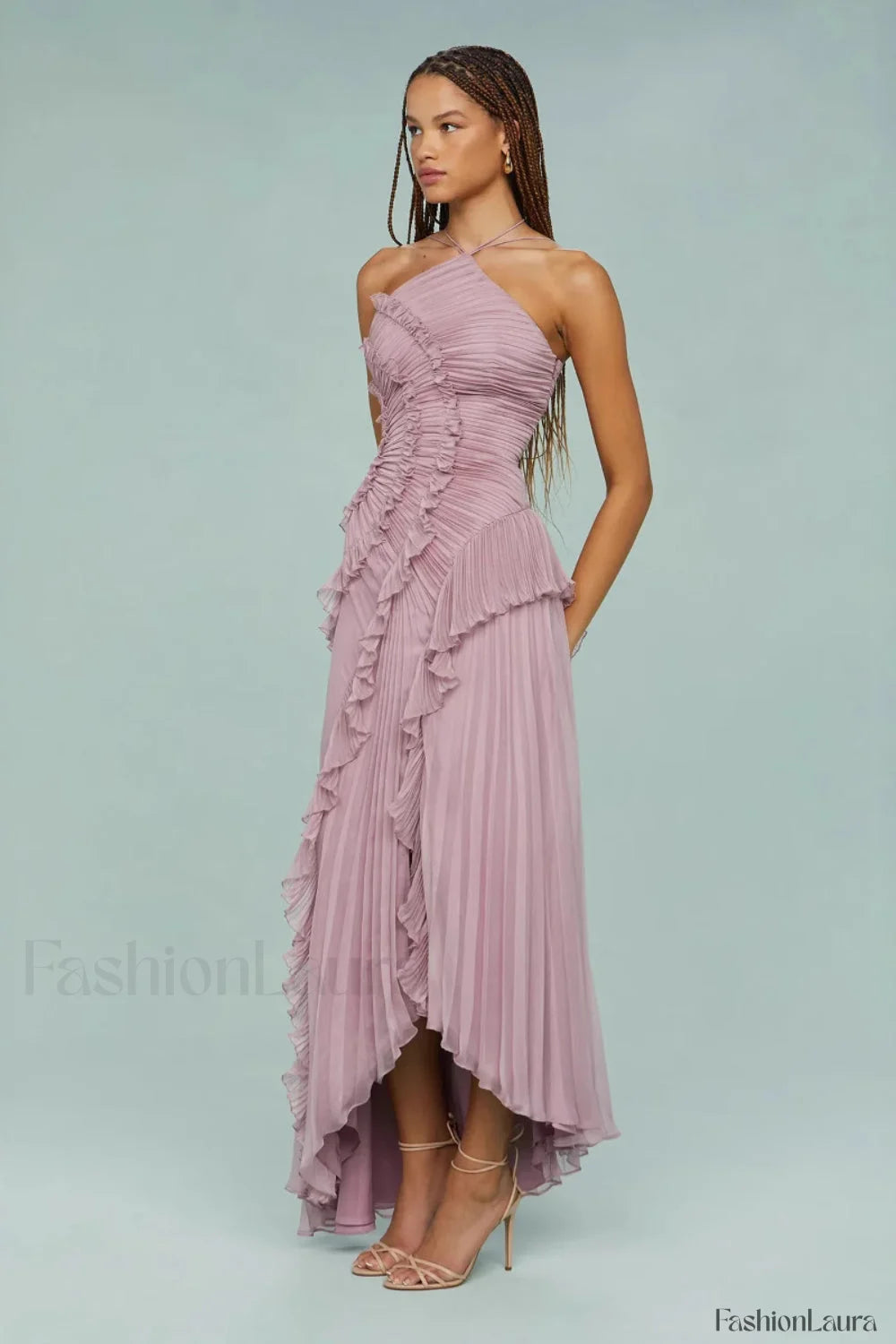 Ruffled Pleated Chiffon Maxi Dress