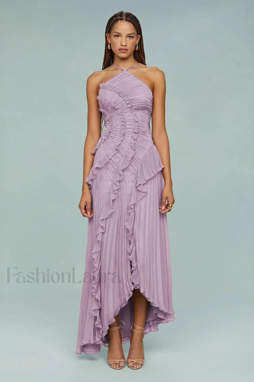 Ruffled Pleated Chiffon Maxi Dress Pink / XS Main image