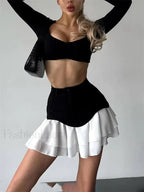Ruffled Pocket High Waist Mini Skirt Black / S