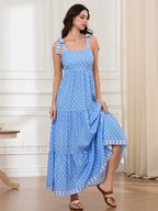 Ruffled Printed A Line Maxi Dress blue / S