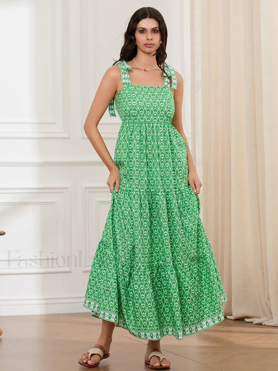 Ruffled Printed A Line Maxi Dress