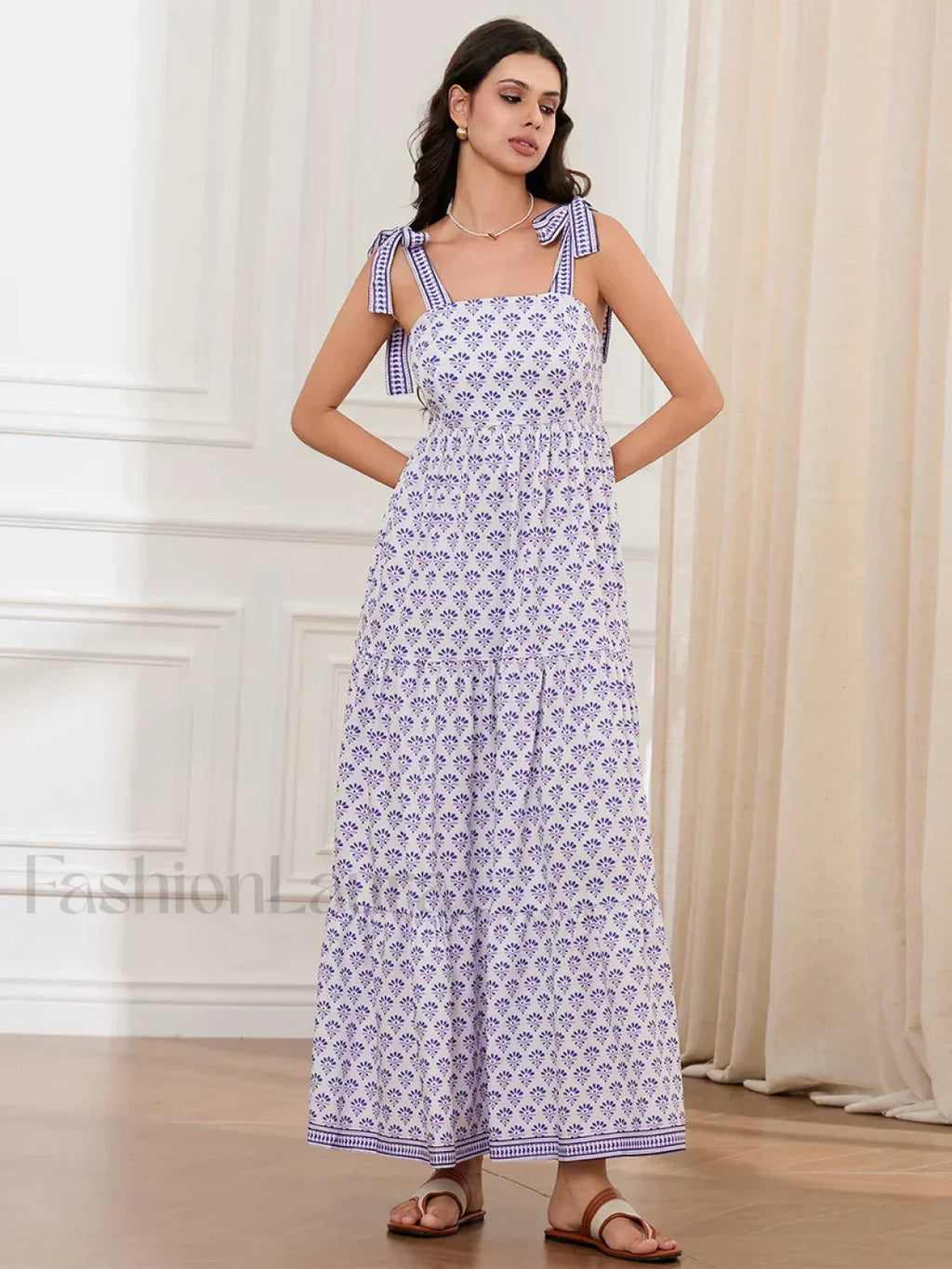Ruffled Printed A Line Maxi Dress