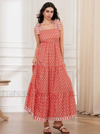 Ruffled Printed A Line Maxi Dress orange / S