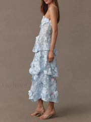 Ruffled Strapless Midi Dress BLUE / S