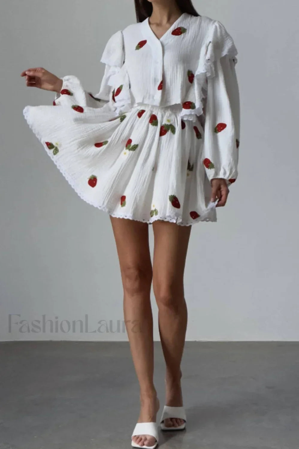 Ruffled Strawberry Stylish Print Skirt Set Secondary image