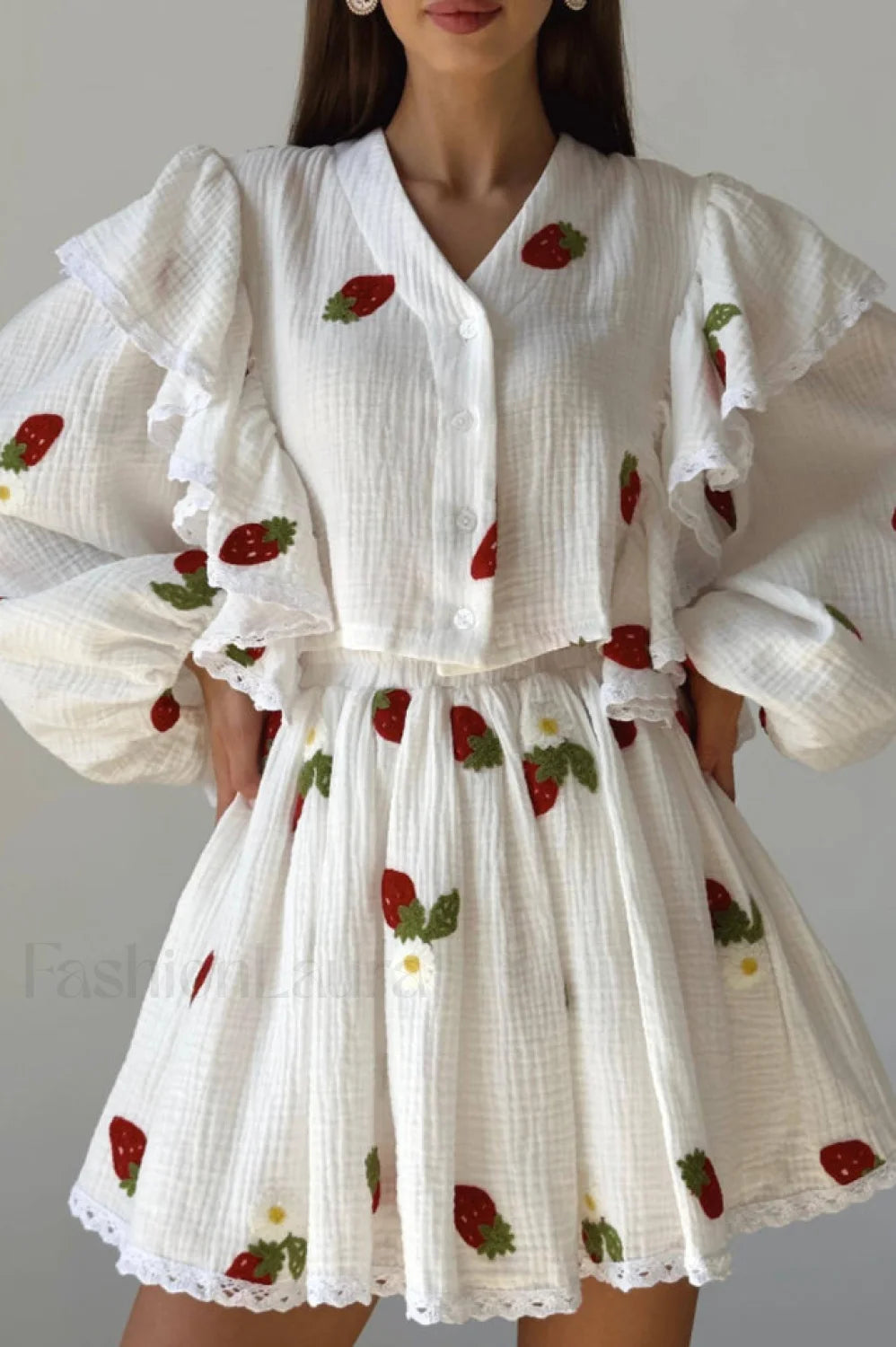Ruffled Strawberry Stylish Print Skirt Set S / 1#