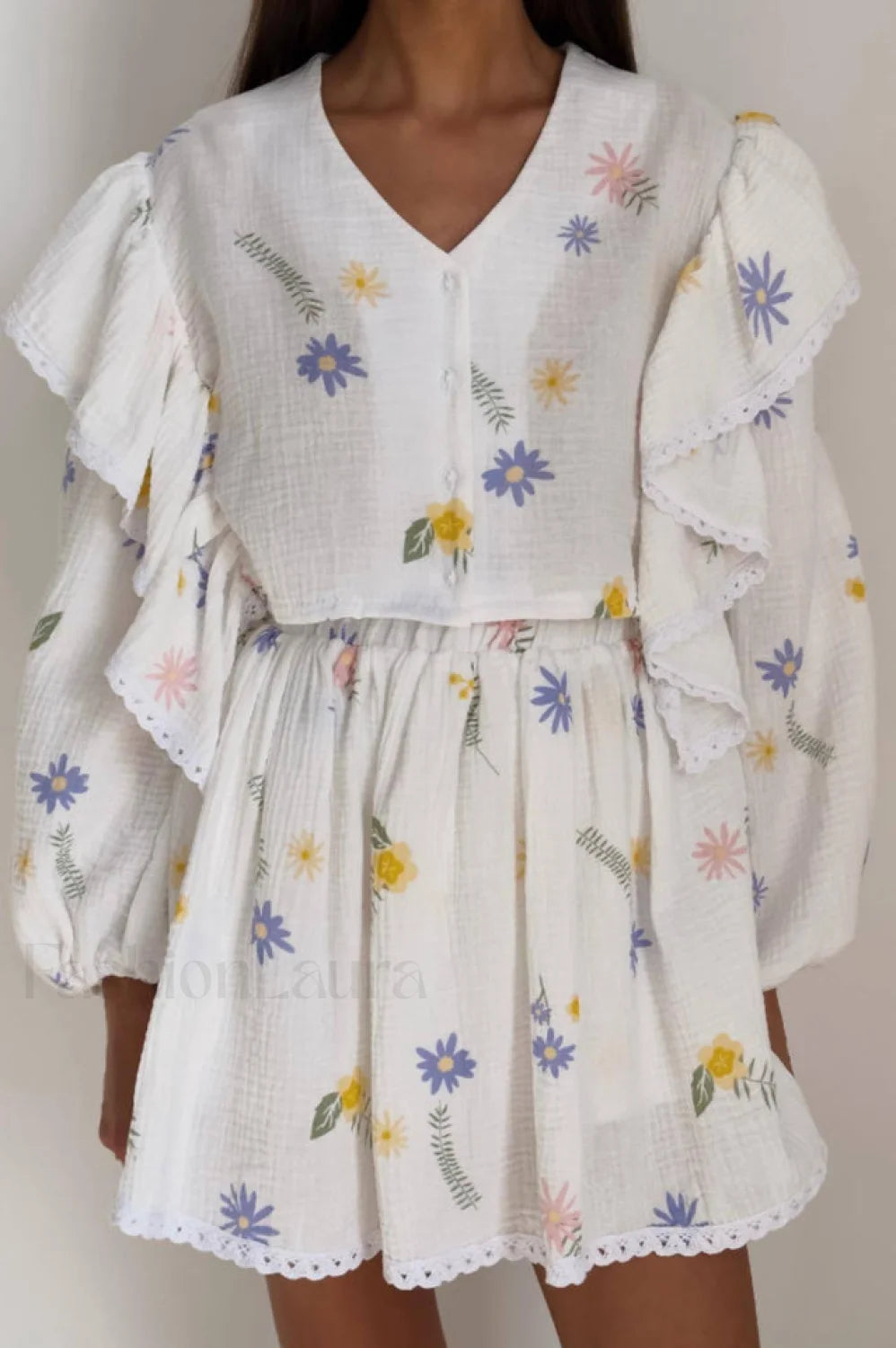 Ruffled Strawberry Stylish Print Skirt Set