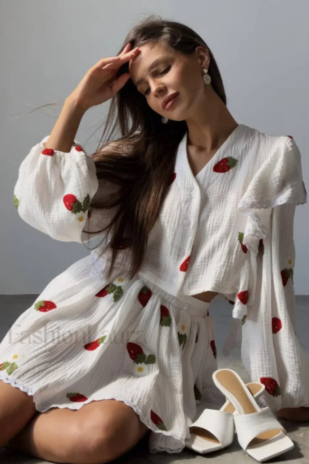 Ruffled Strawberry Stylish Print Skirt Set M / 1#