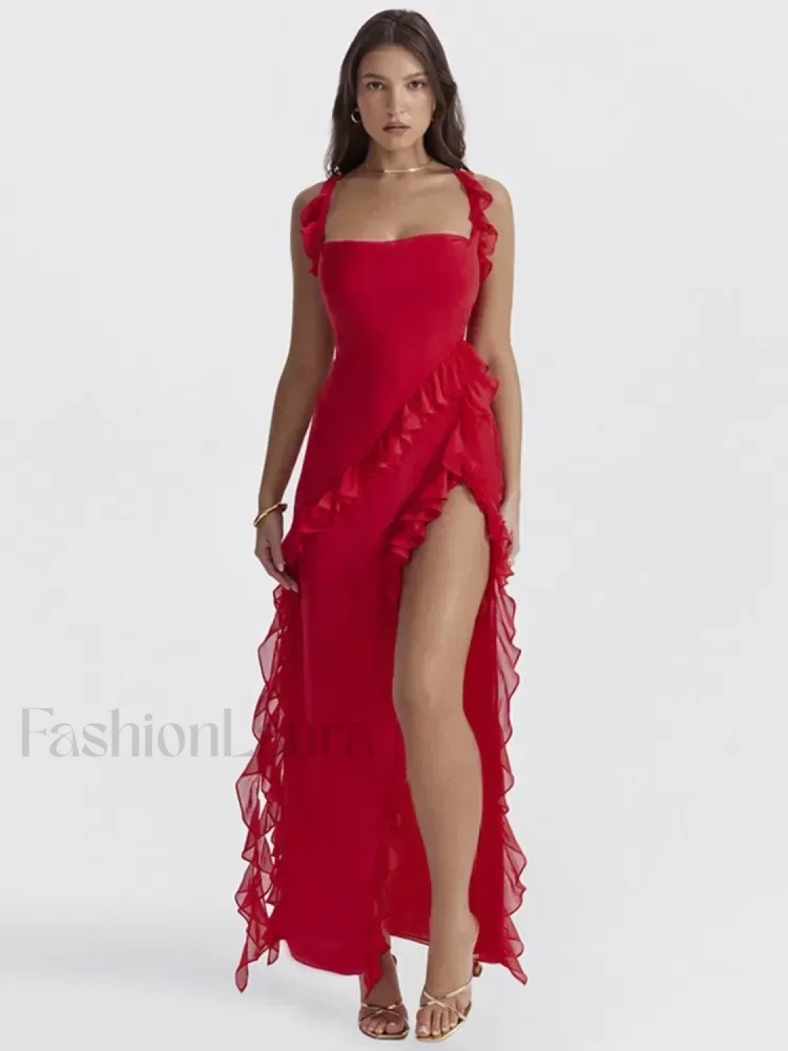 Ruffled Thigh Split Midi Dress Main image