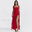 Ruffled Thigh Split Midi Dress Red / S