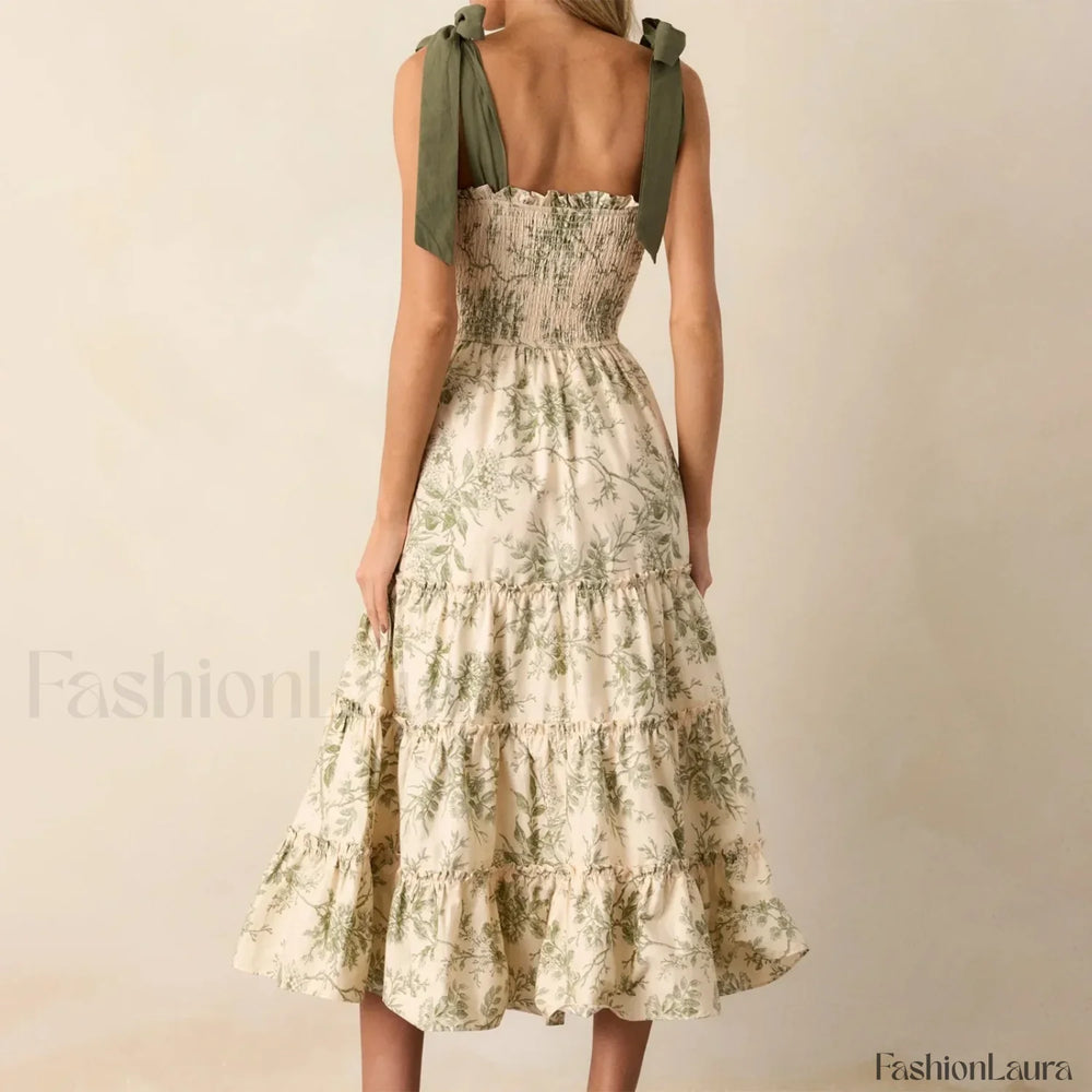 Ruffled Wide Strap Midi Dress