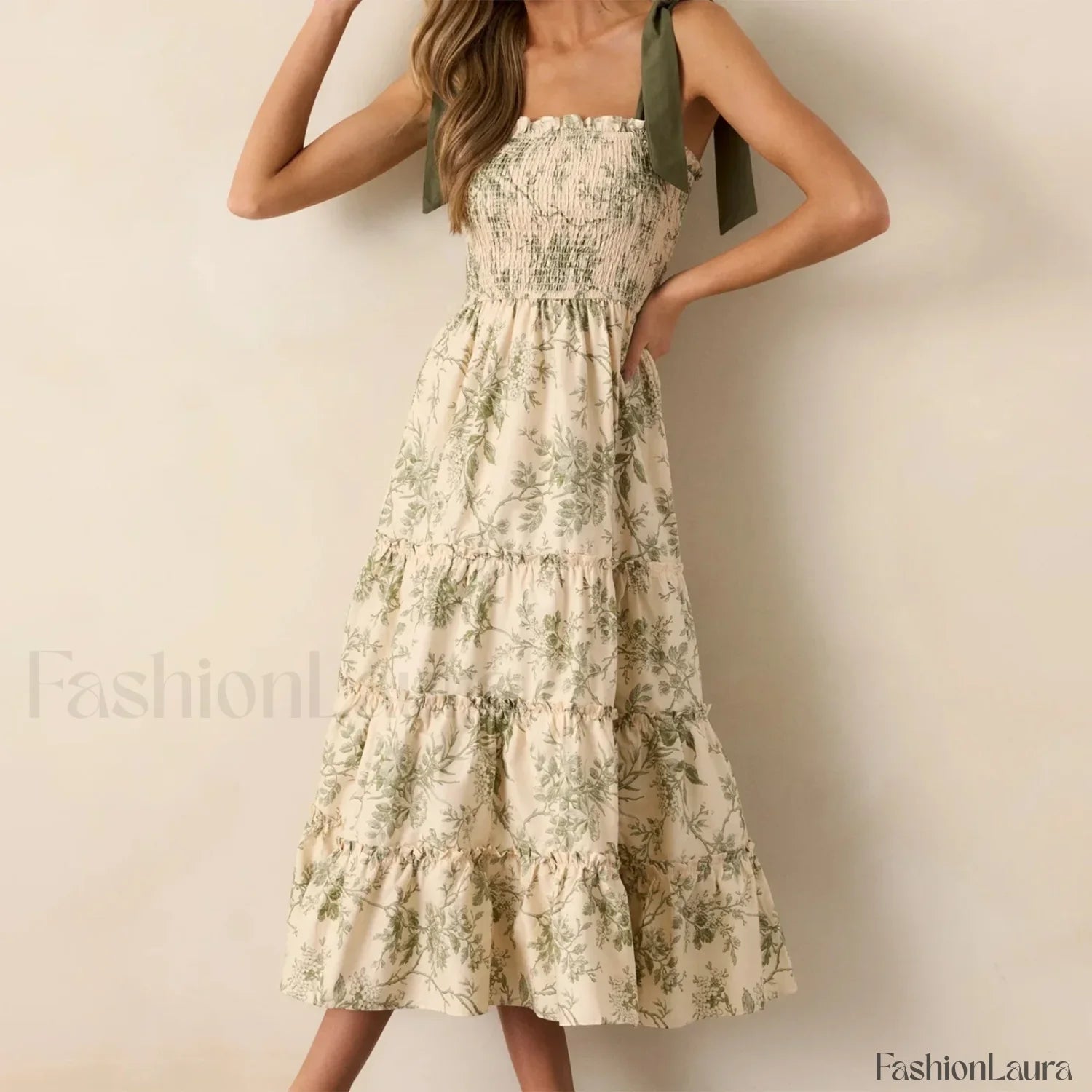 Ruffled Wide Strap Midi Dress