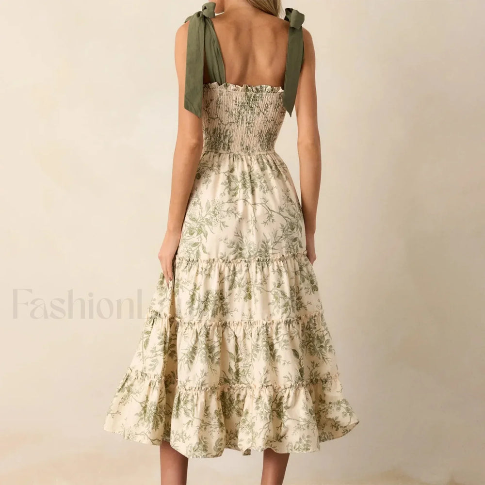 Ruffled Wide Strap Midi Dress