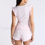 Ruffles Button Front Tank Top Shorts Two Piece Set