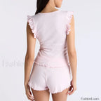 Ruffles Button Front Tank Top Shorts Two Piece Set