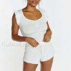 Ruffles Button Front Tank Top Shorts Two Piece Set WHITE / S