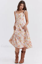 Saira Floral Stylish Print Midi Sundress XS / Ivory