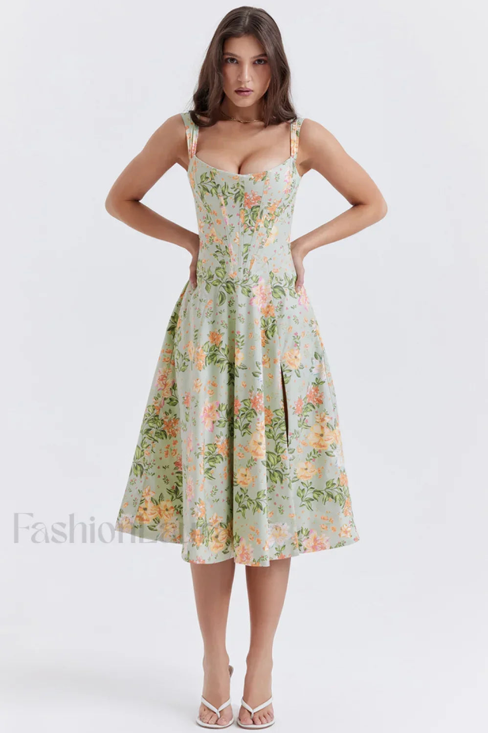Saira Floral Stylish Print Midi Sundress XS / Pale Jade Main image