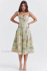 Saira Floral Stylish Print Midi Sundress XS / Pale Jade