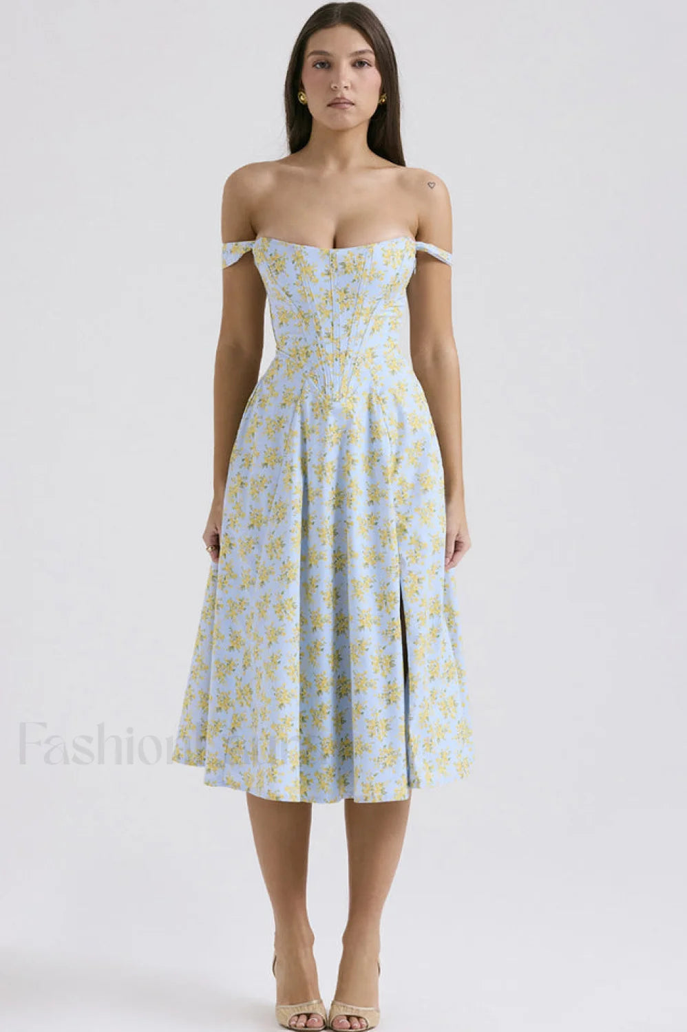 Saira Floral Stylish Print Midi Sundress XS / Soft Blue