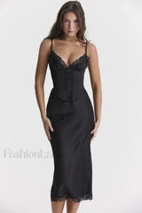 Salma Satin Stylish Slip Midi Dress XS / Black