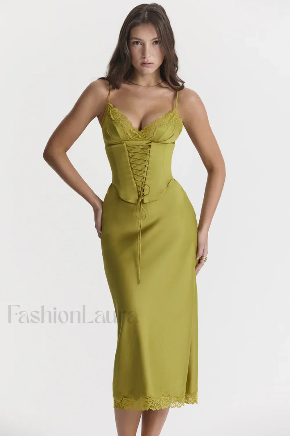 Salma Satin Stylish Slip Midi Dress XS / Canary Green Main image