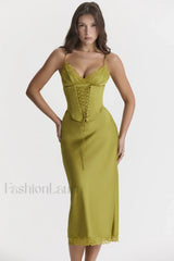 Salma Satin Stylish Slip Midi Dress XS / Canary Green