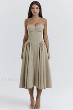 Samaria French Stylish Navy Corset Sundress S / Taupe