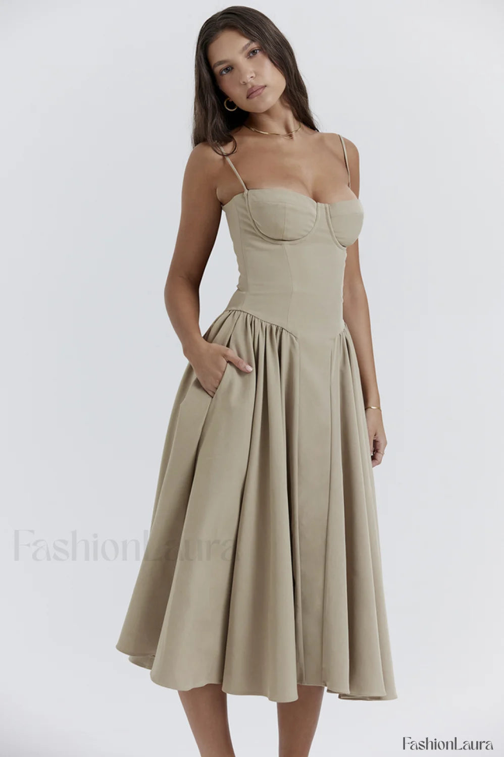 Samaria Taupe Stylish Corset Sun Dress