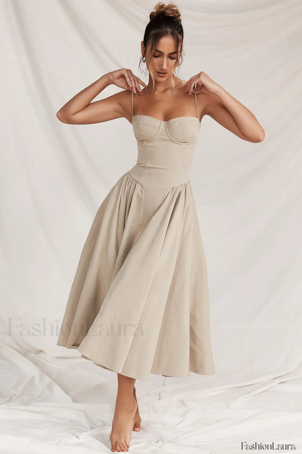 Samaria Taupe Stylish Corset Sun Dress