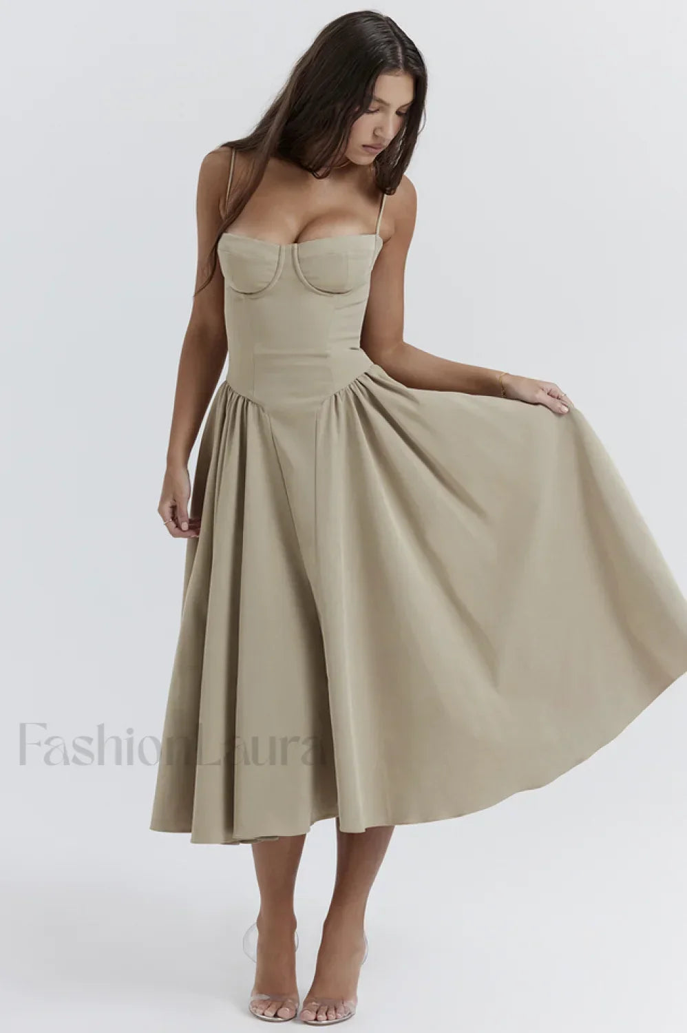 Samaria Taupe Stylish Corset Sun Dress