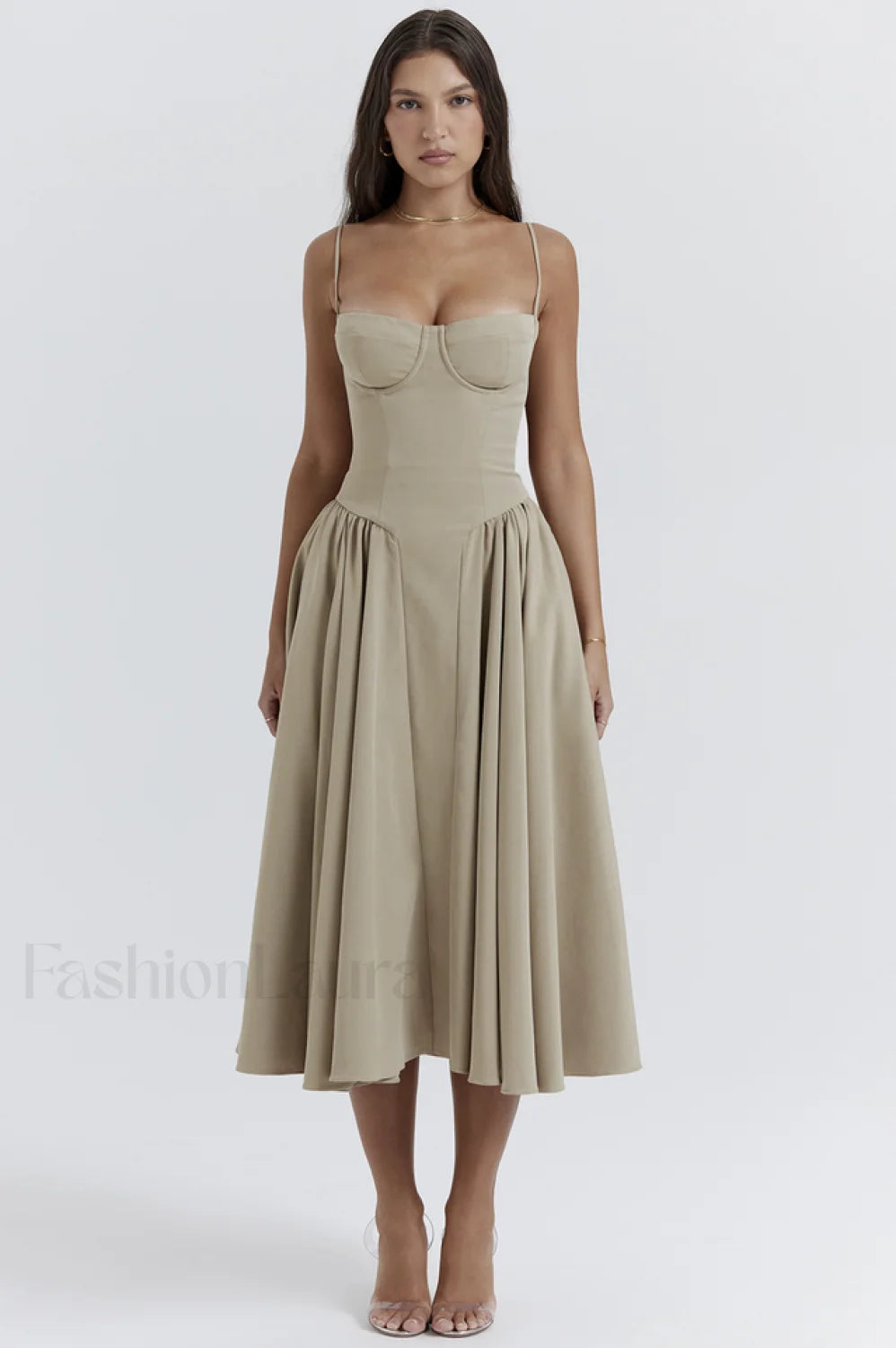 Samaria Taupe Stylish Corset Sun Dress XS / Taupe