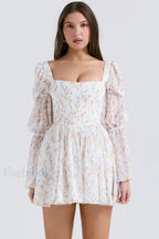 Sancia Printed Puff Charming Sleeve Mini Dress XS / White Printed