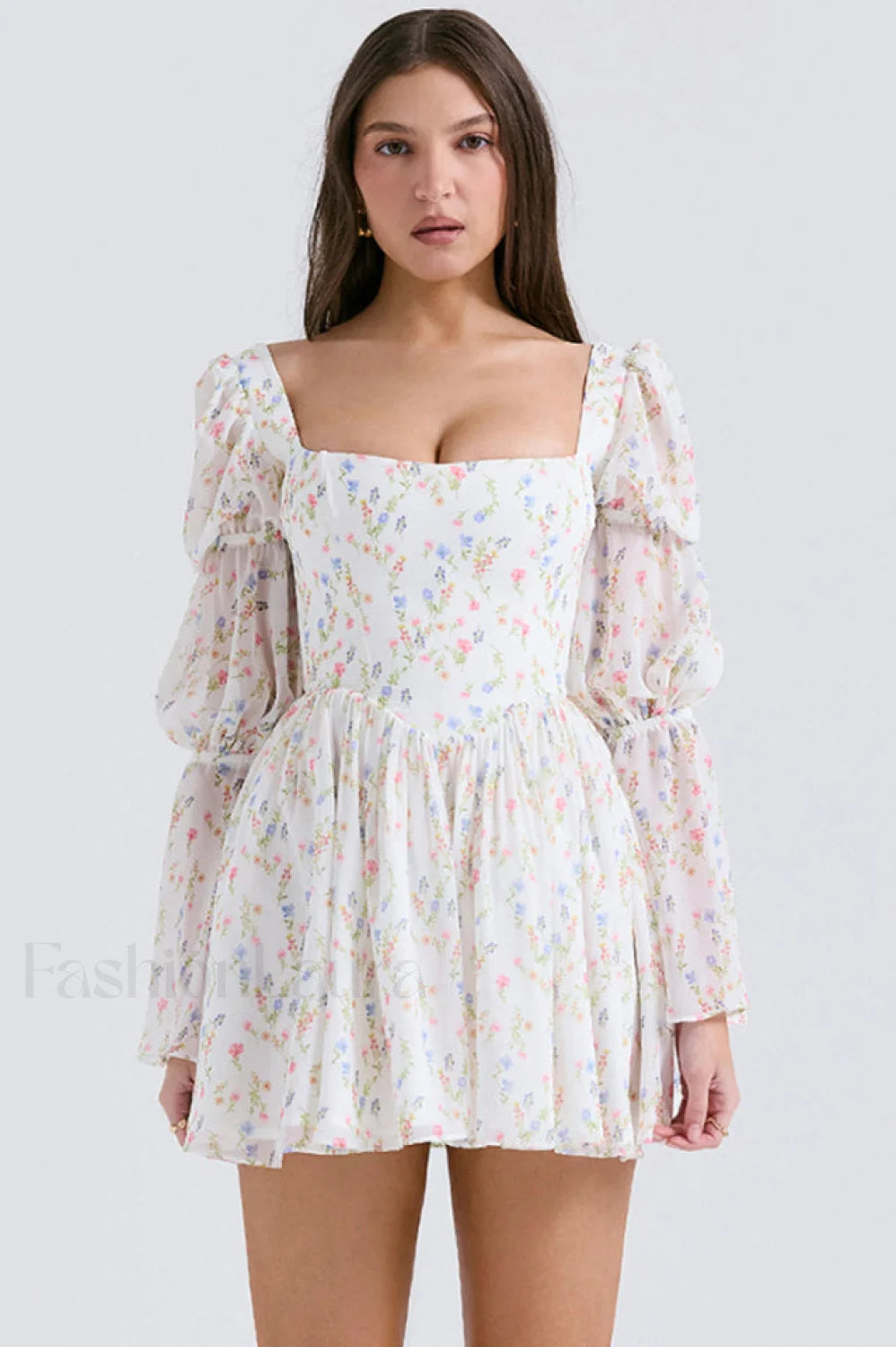 Sancia Printed Puff Charming Sleeve Mini Dress XS / White Printed Main image