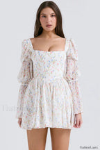 Sancia Printed Puff Charming Sleeve Mini Dress XS / White Printed
