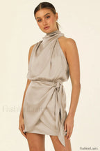 Santorini Satin Stylish Mini Dress S / Apricot