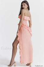 Sarina Apricot Stylish Ruffle Maxi Dress