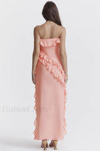 Sarina Apricot Stylish Ruffle Maxi Dress