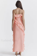 Sarina Apricot Stylish Ruffle Maxi Dress