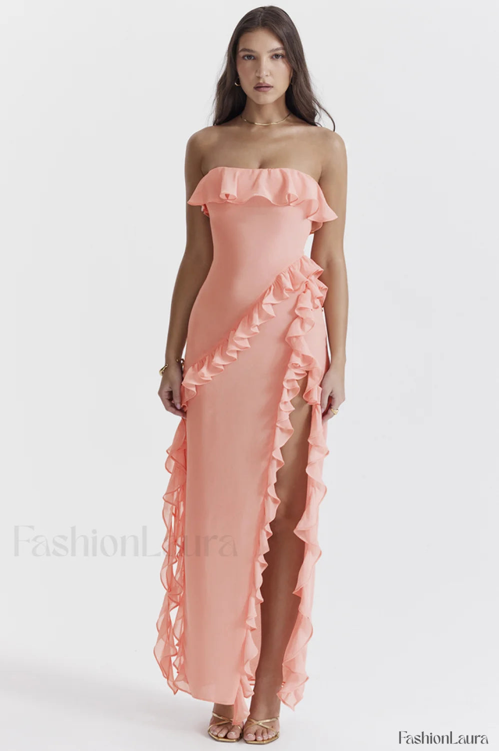 Sarina Apricot Stylish Ruffle Maxi Dress