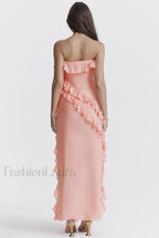 Sarina Apricot Stylish Ruffle Maxi Dress