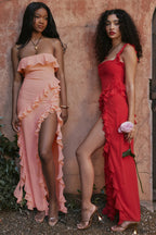 Sarina Apricot Stylish Ruffle Maxi Dress