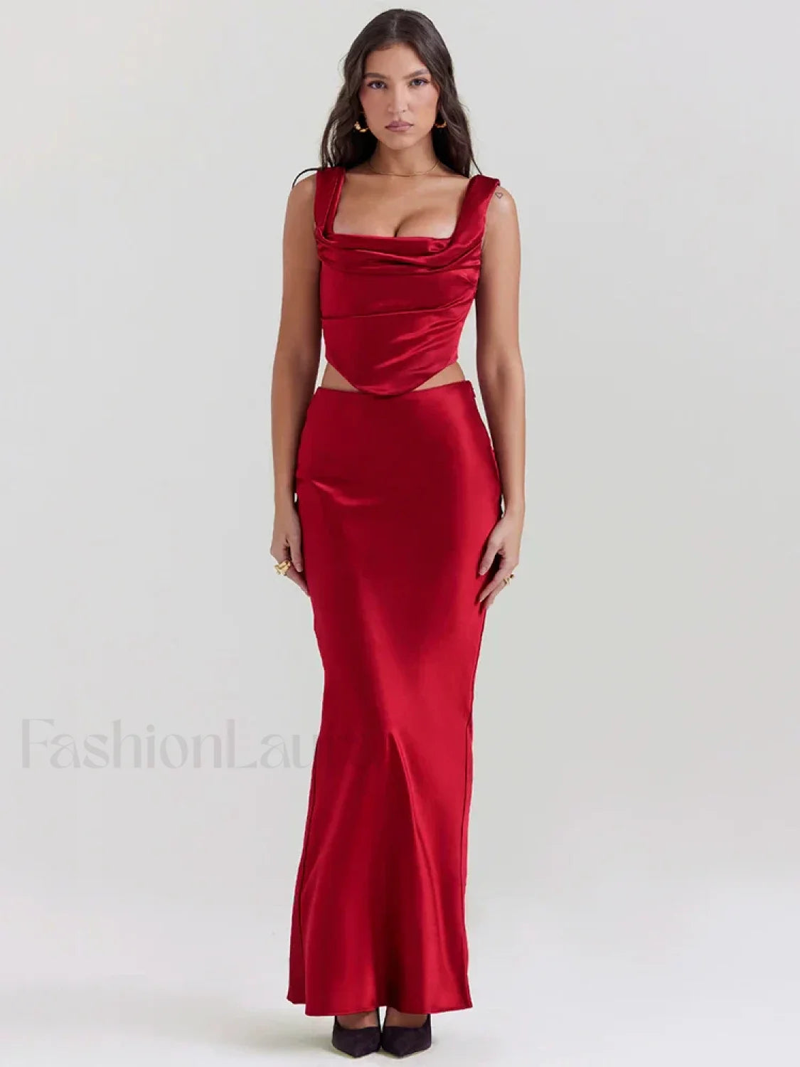 Satin Backless Skirt Maxi Dress Red / Xs Main image