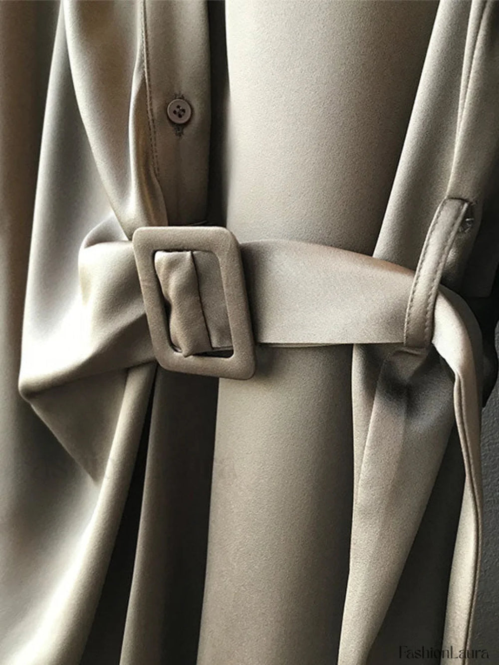 Satin Belted Long Sleeve Shirt Midi Dress Midi Dresses