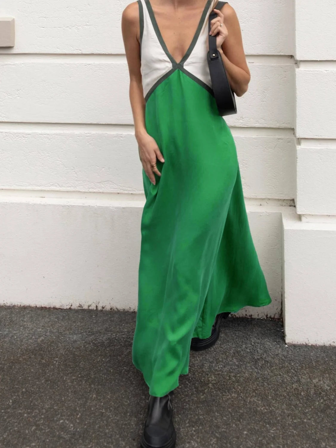 Satin Contrast Trim Long Dress Secondary image