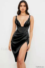 Satin Corset Stylish Midi Dress S / Black