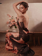 Satin Floral Spaghetti Maxi Dress